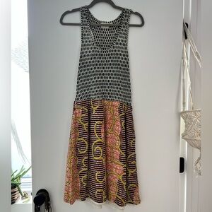 Blue & Orange Patterned Racerback Dress